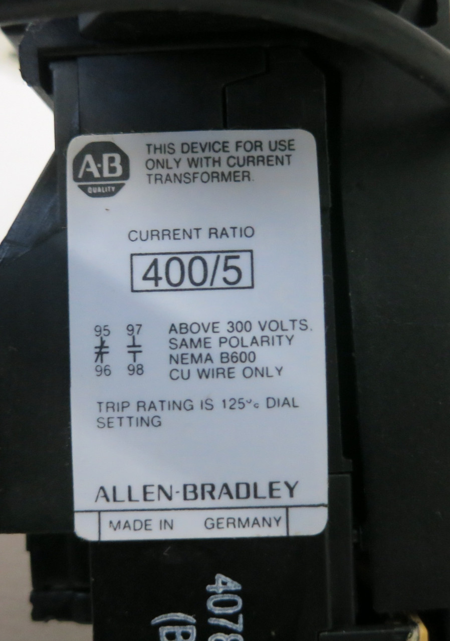 AB 193-FPD400 Ser B Overload Relay 400A 400/5 NEMA B600 Allen Bradley Starter (BJ0212-3)