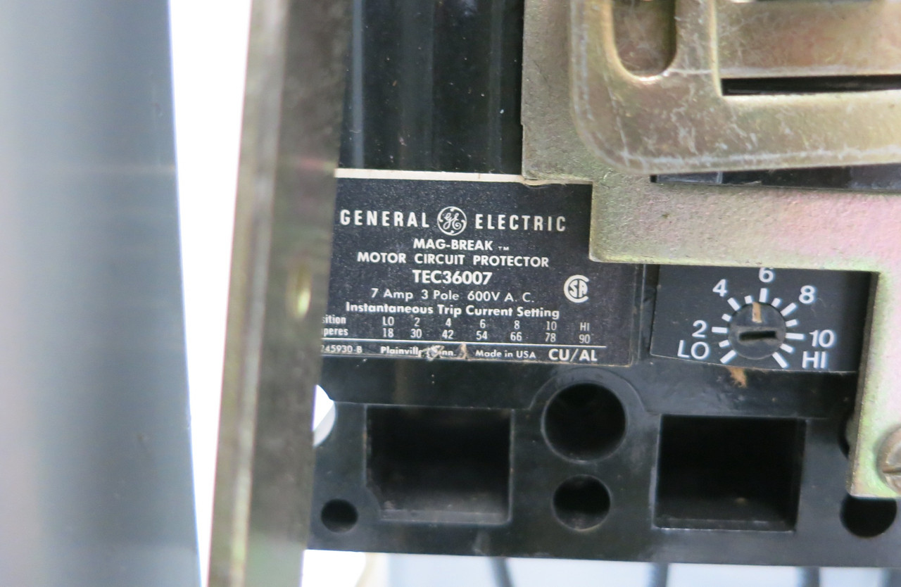 GE 8000 7A Breaker Size 1 Starter 12" MCC Bucket TEC36007 CR206C0 Sz1 7 Amp (BJ0231-1)