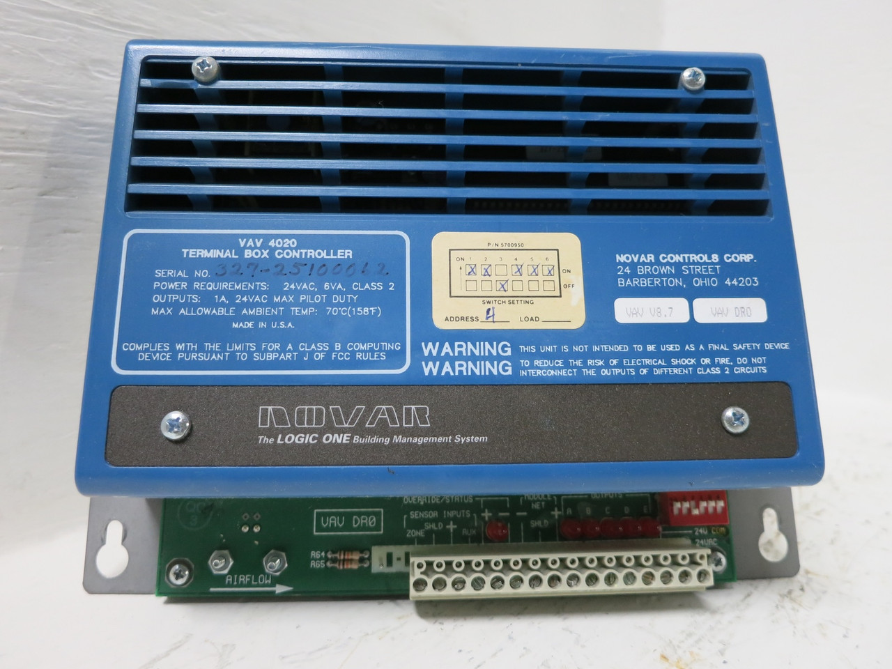Novar VAV-4020 Logic One Terminal Box Controller V8.7 DRO Variable Air Volume (DW4940-73)