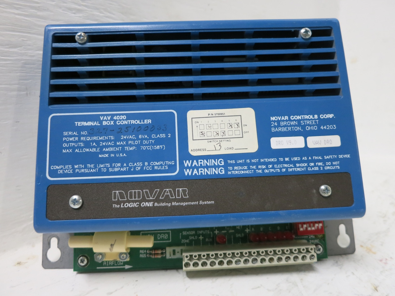 Novar VAV-4020 Logic One Terminal Box Controller V9.0 DRO Variable Air Volume (DW4939-5)