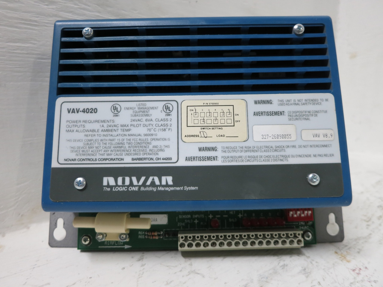 Novar VAV-4020 Logic One Terminal Box Controller V8.9 DRA Variable Air Volume (DW4938-1)