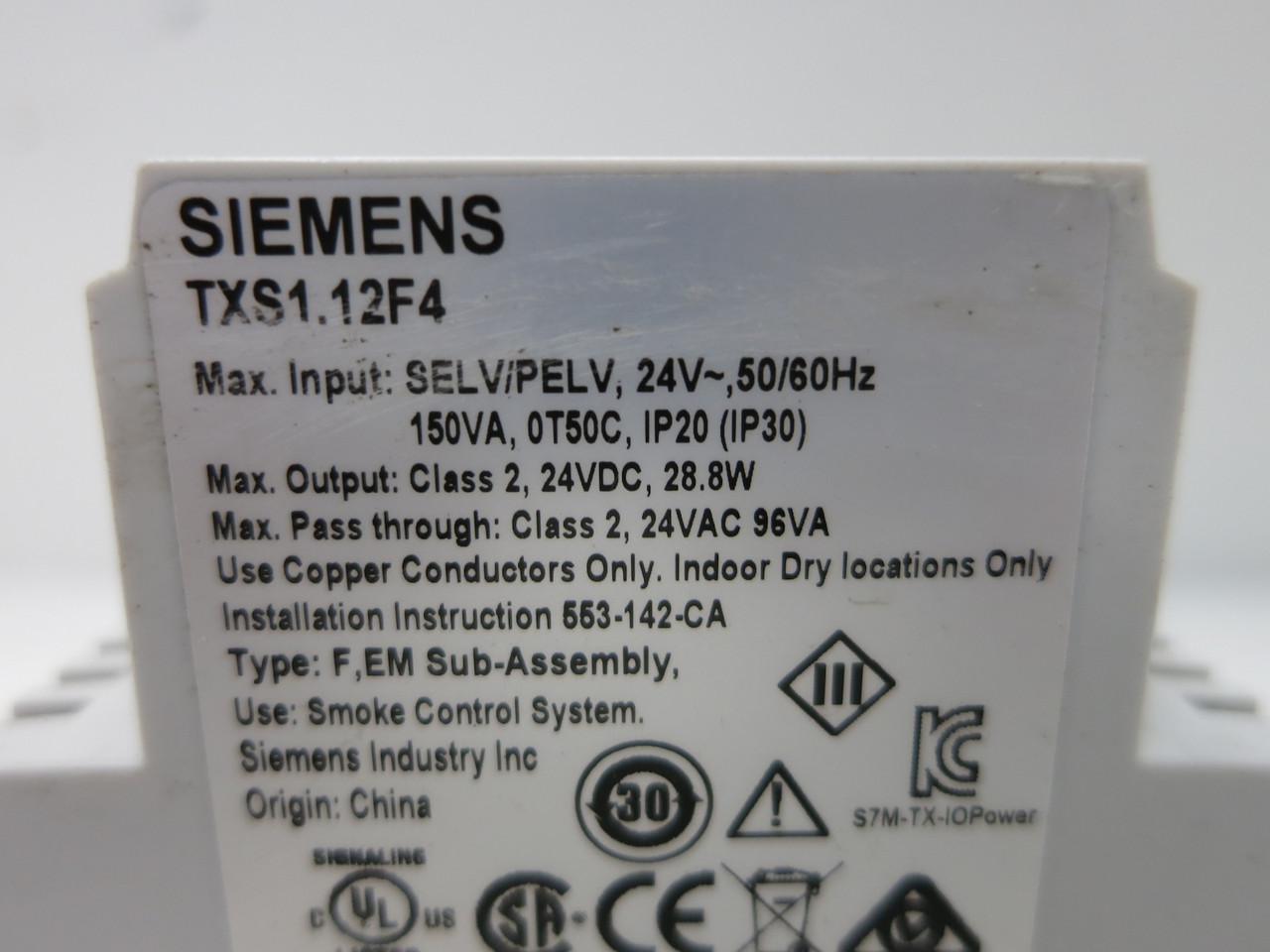 Siemens TXS1.12F4 TX-I/O Power Supply APOGEE PLC Module 24V (DW4960-7)
