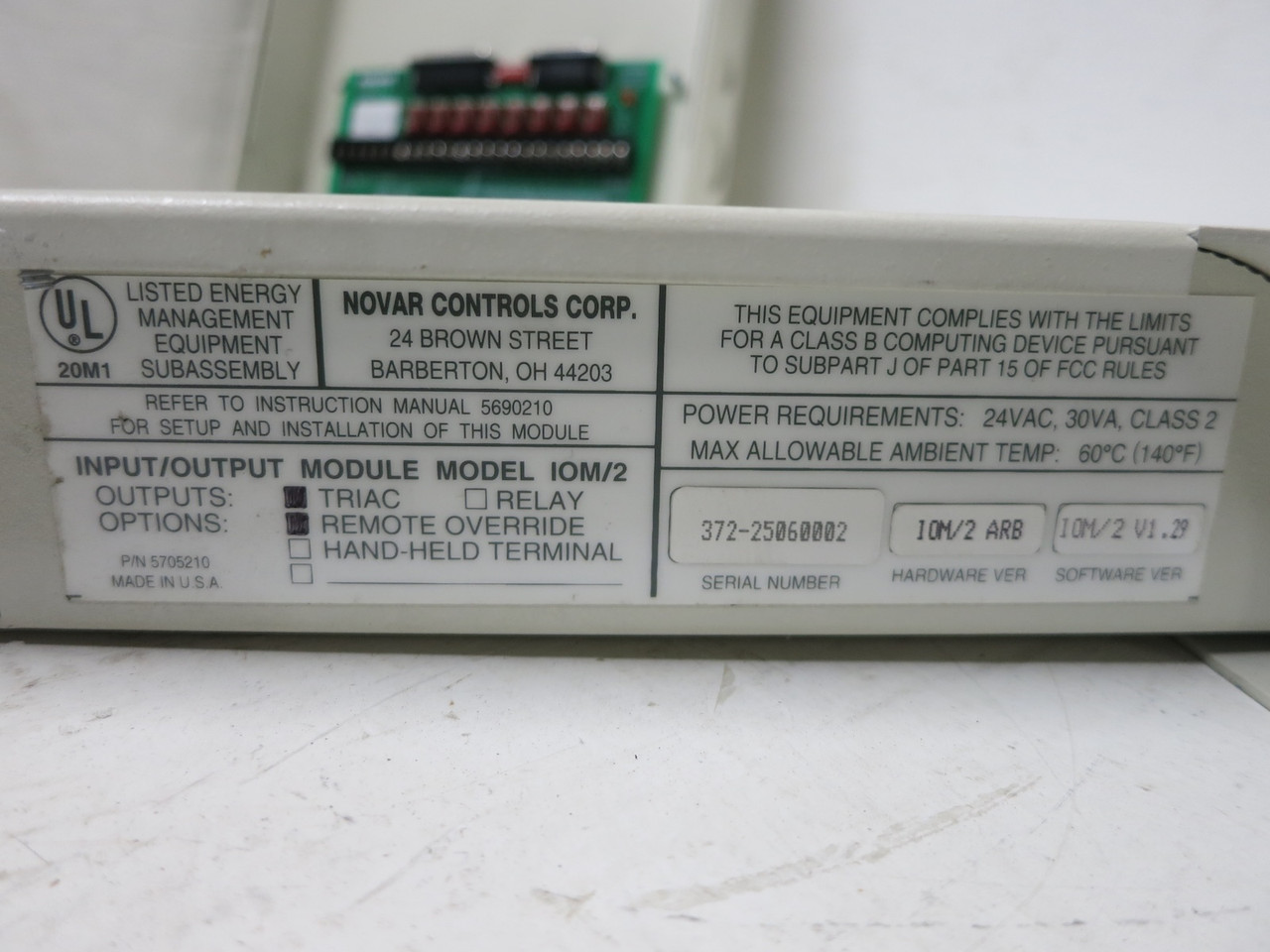 Novar IOM/2 Logic One V1.29 Input/Output Module Triac Remote Override DRO Board (DW4980-16)