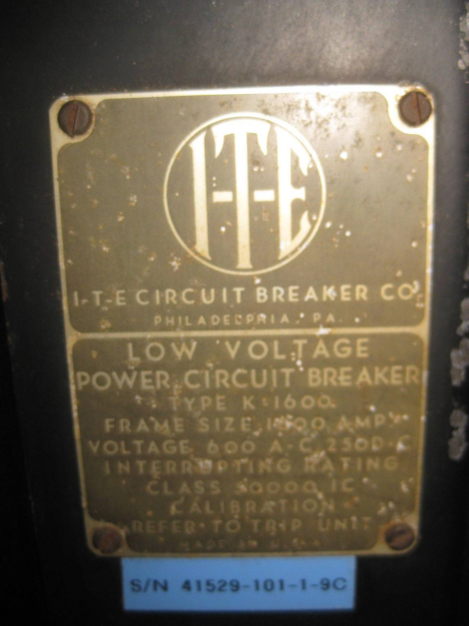 ITE K-1600 K1600 1600 Amp Power Circuit Breaker Digitrip RMS R810 800A Trip LSIG (EBI2586-1)