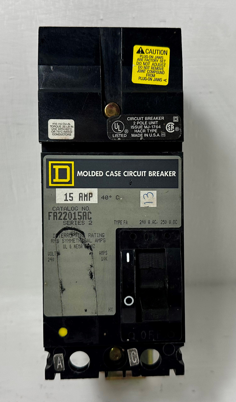 Square D I-Line FA22015AC 15A 2 Pole Circuit Breaker 240 VAC Type FA 20 Amp 2P (EM4602-1)