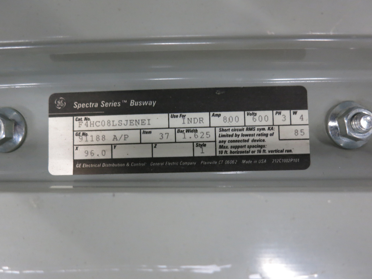 GE Spectra Busway 800A 96" Copper Feeder 800 Amp 8 ft Stick 600V 3PH 4W F4HC08 (DW5064-1)