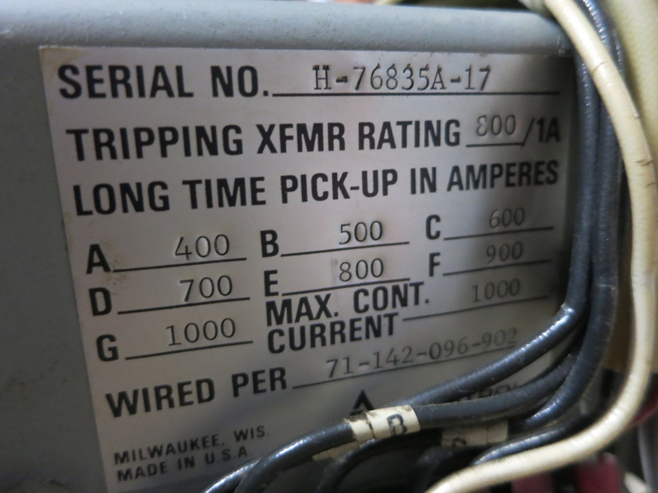 Allis-Chalmers LA-1600 1600A Air Breaker LSIG Static Trip II Unit Xfmr 800:1 (DW5081-1)