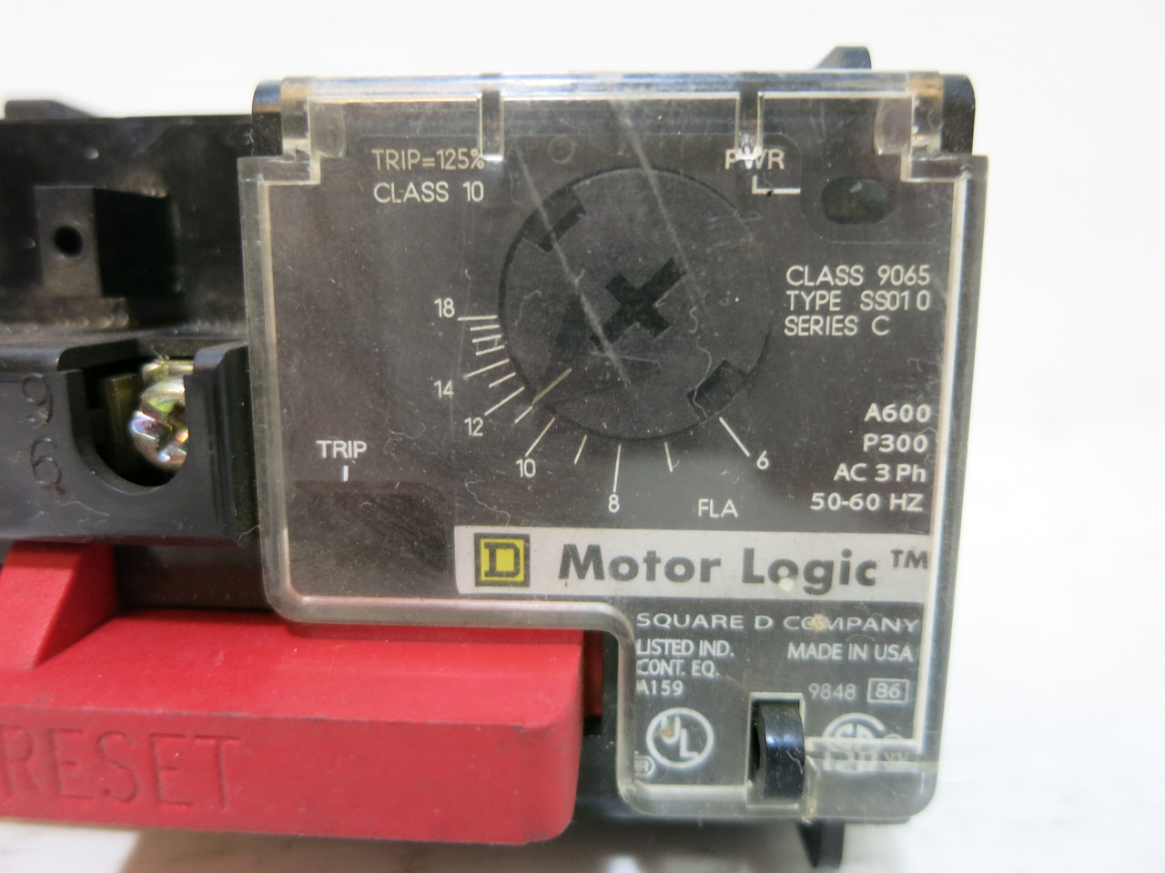 Square D 9065-SS010-C Motor Logic Overload Relay Ser C 6-18 Amps FLA 9065SS010 (DW5093-1)