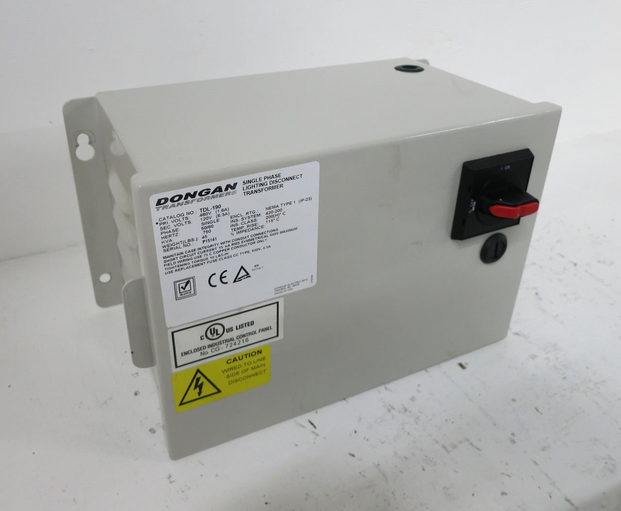 Dongan TDL-190 Lighting Disconnect Transformer 0.750 kVA 480V - 120V 1PH 75VA (DW5101-1)