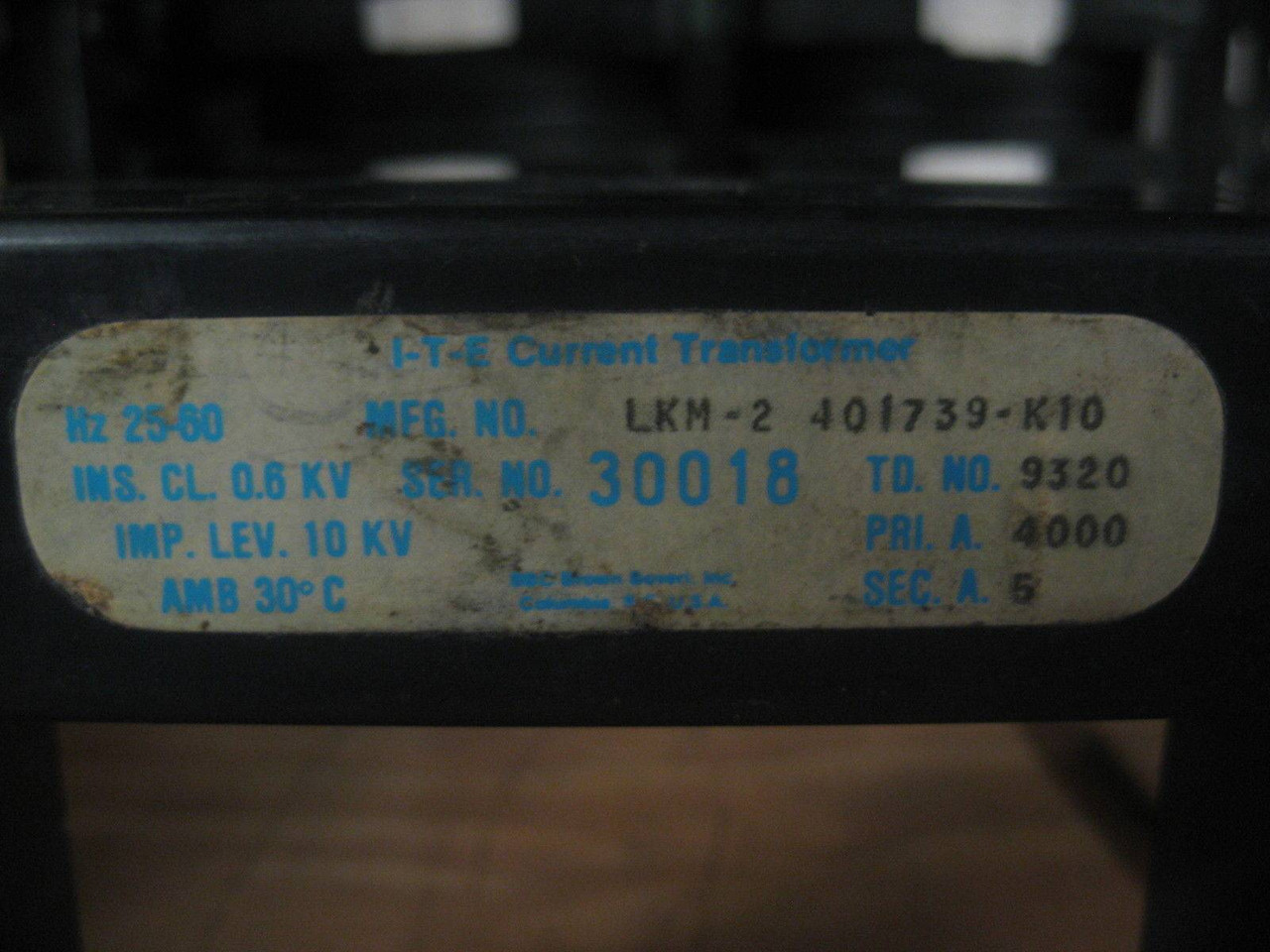 ITE LKM-2 Current Transformer 4000:5 401739-K10 LKM2 5A (EBI2591-3)