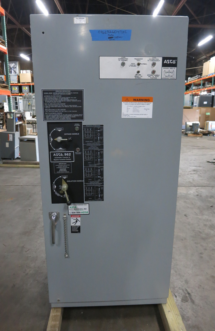 ASCO E962326047XC 260A 208V Automatic Transfer Switch Bypass Isolation 260 Amp (DW5159-1)