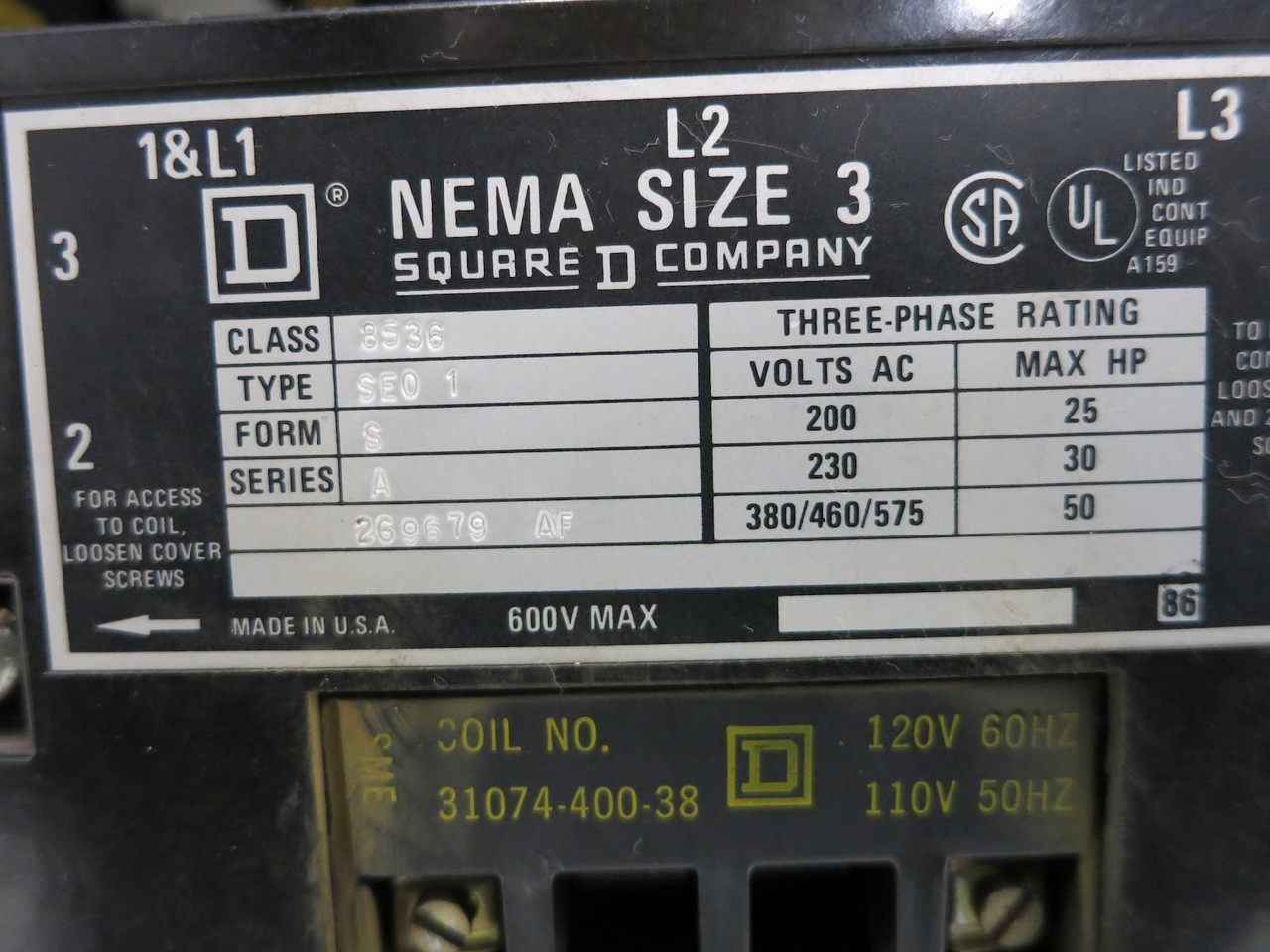 Square D Model 3 80A Breaker Size 3 Starter 18" MCC Bucket 80 Amp Class 8998 (DW5203-2)