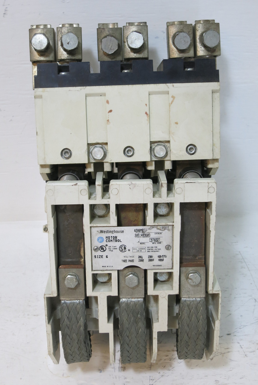 Westinghouse A200M6CX Size 6 Motor Contactor 2051A93G03 480V Coil A200M6-CX (DW5223-1)