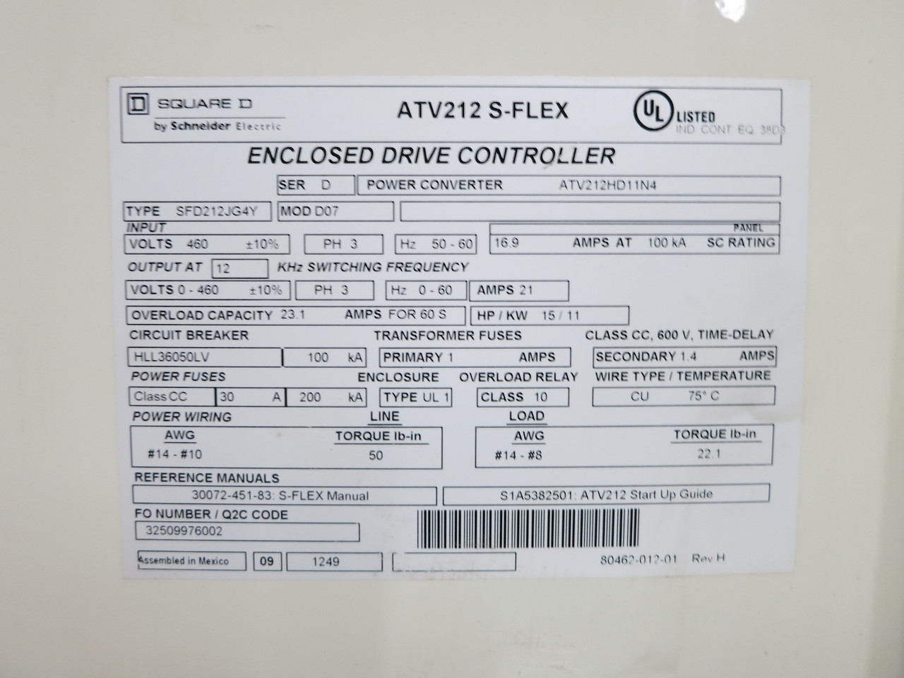 Square D ATV212 S-Flex VS Drive Controller 30 HP Variable Frequency SFD212MG4Y (DW5227-4)