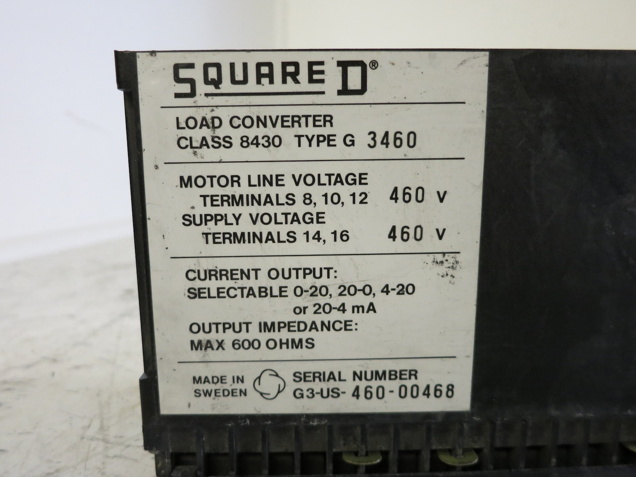 Square D 8430-G3460 Load Converter 460V Class 8430 Type G3460 8430-G-3460 (DW5255-8)