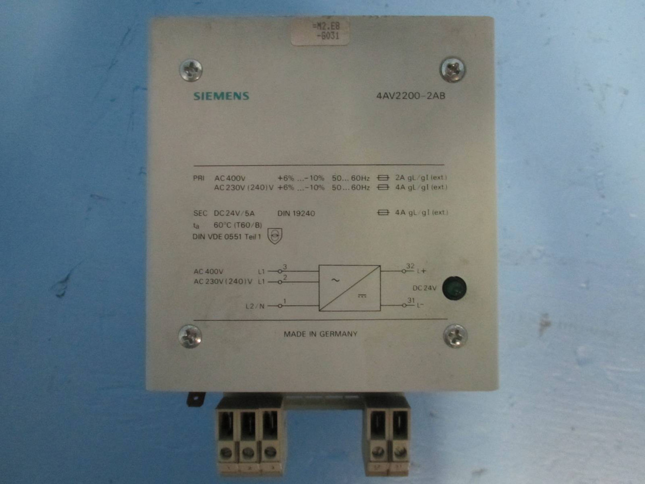 Siemens 4AV2200-2AB 9160029 400V 230V 24V 5A Transformer 1PH Power Supply (EBI3692-13)