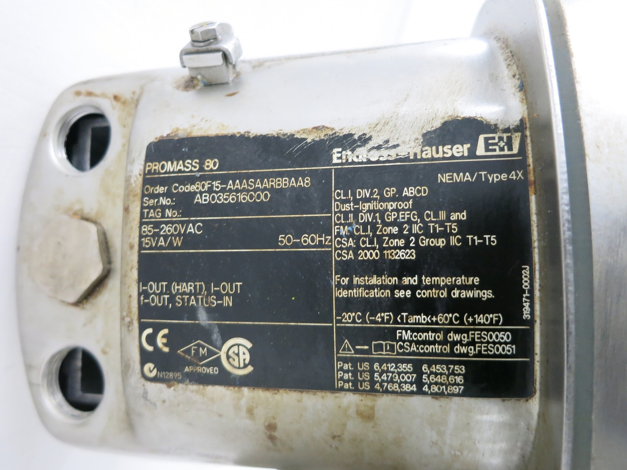 Endress Hauser Promass 80 F 80F15-AAASAARBBAA8 1/2" Flowmeter Transmitter .5 (DW5402-4)
