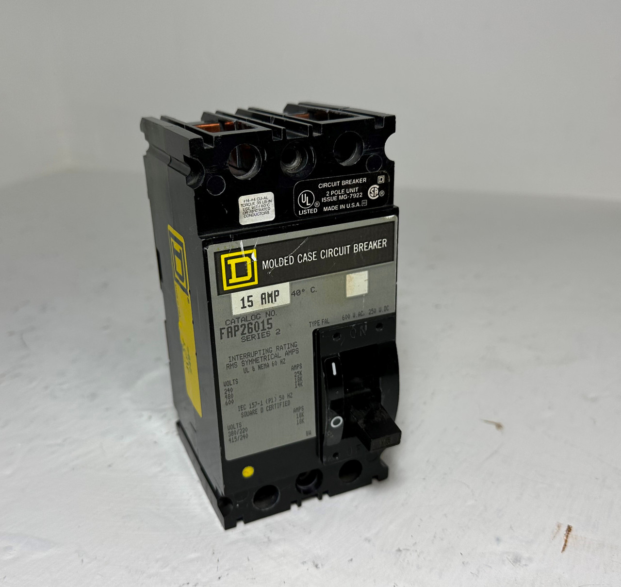 Square D FAP26015 15A Circuit Breaker 2 Pole 480/600V Type FAL 2P 15 Amp (EM4721-1)