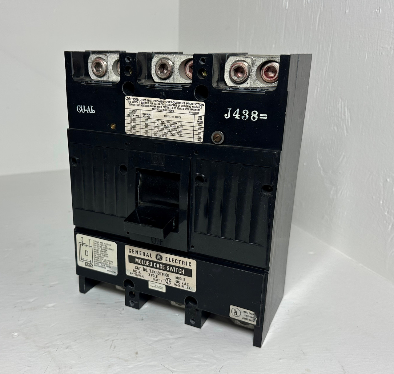 Image of GE 600A TJK636Y600 Molded Case Switch 480/600V 3 Pole 600 Amp General Electric