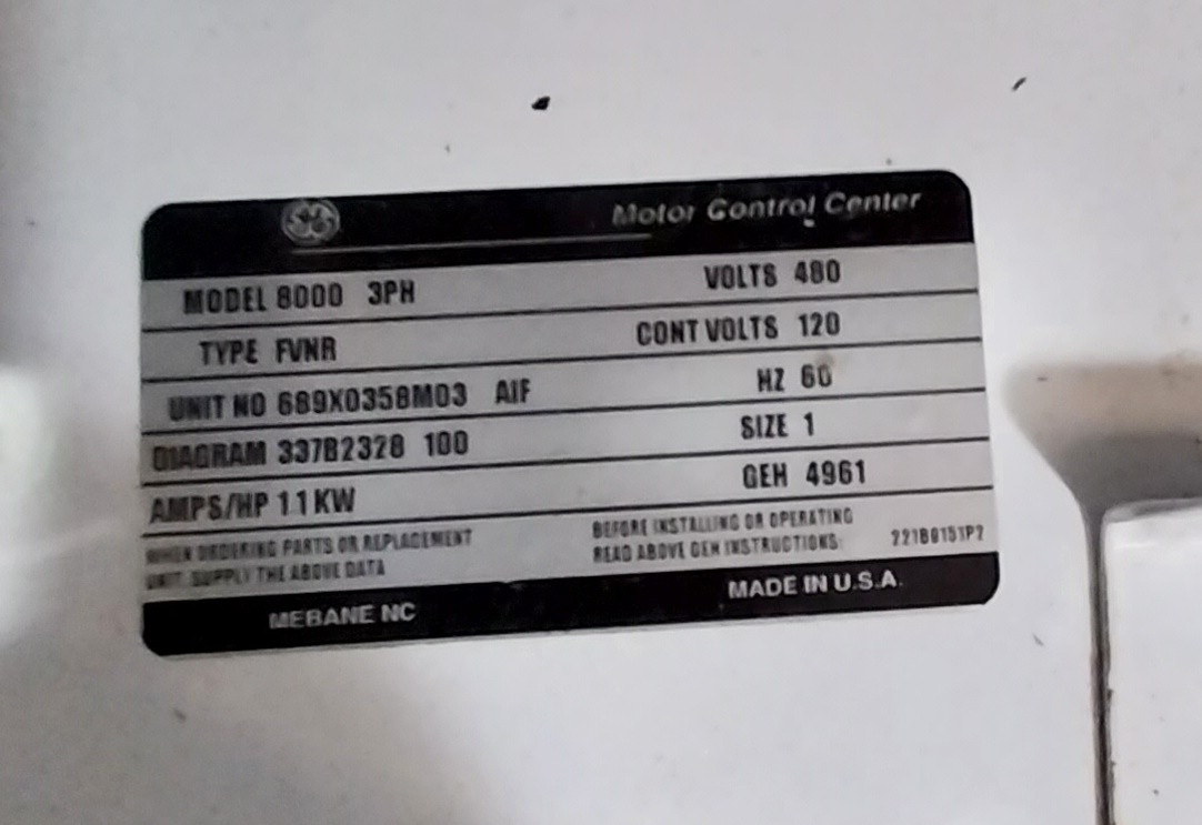 GE 8000 30 Amp Fusible Size 1 Starter 12" MCC Bucket 30A CR306CX#0**BAT (BJ0463-1)
