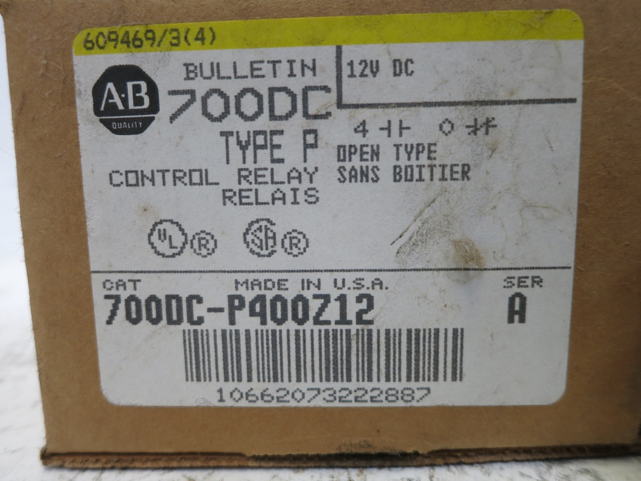 NEW Allen Bradley 700DC-P400Z12 DC Control Relay Open Type P 12V Series A NIB (DW5499-3)