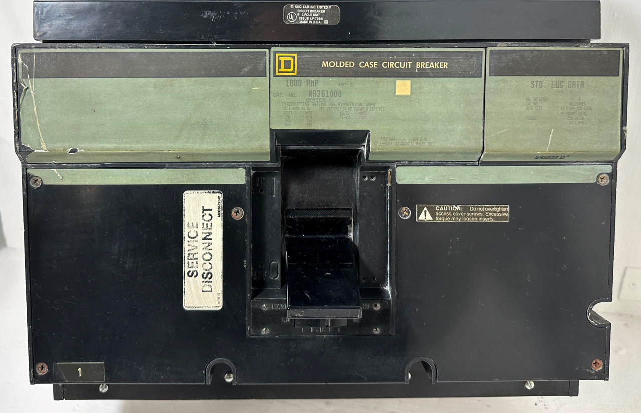 Square D I-Line NA361000 1000A Circuit Breaker 600V Type NAA 1000 Amp bad label (EM4756-2)