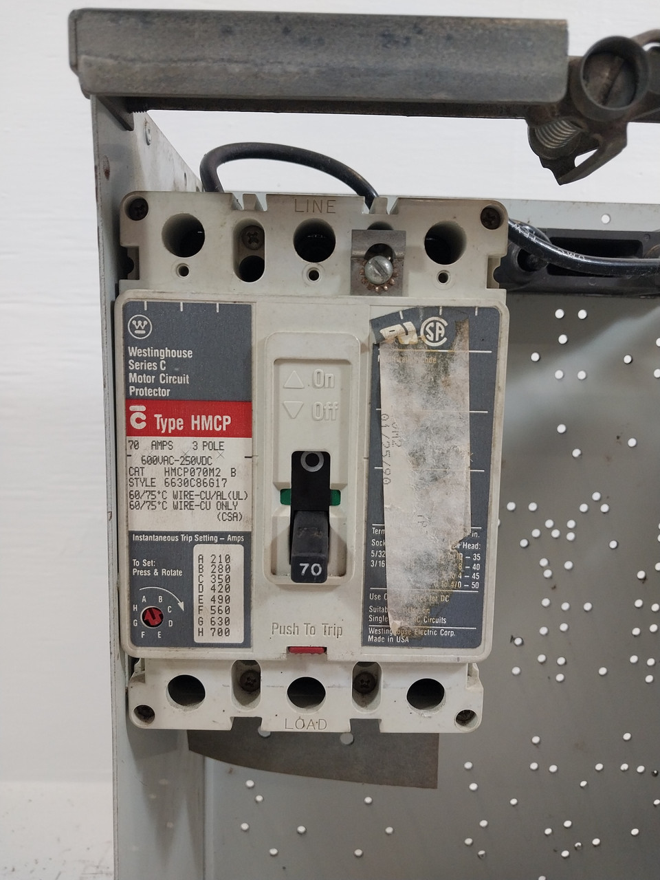 Westinghouse Type W 70 Amp 18" Breaker Feeder MCC Bucket 70A HMCP (BJ0515-1)