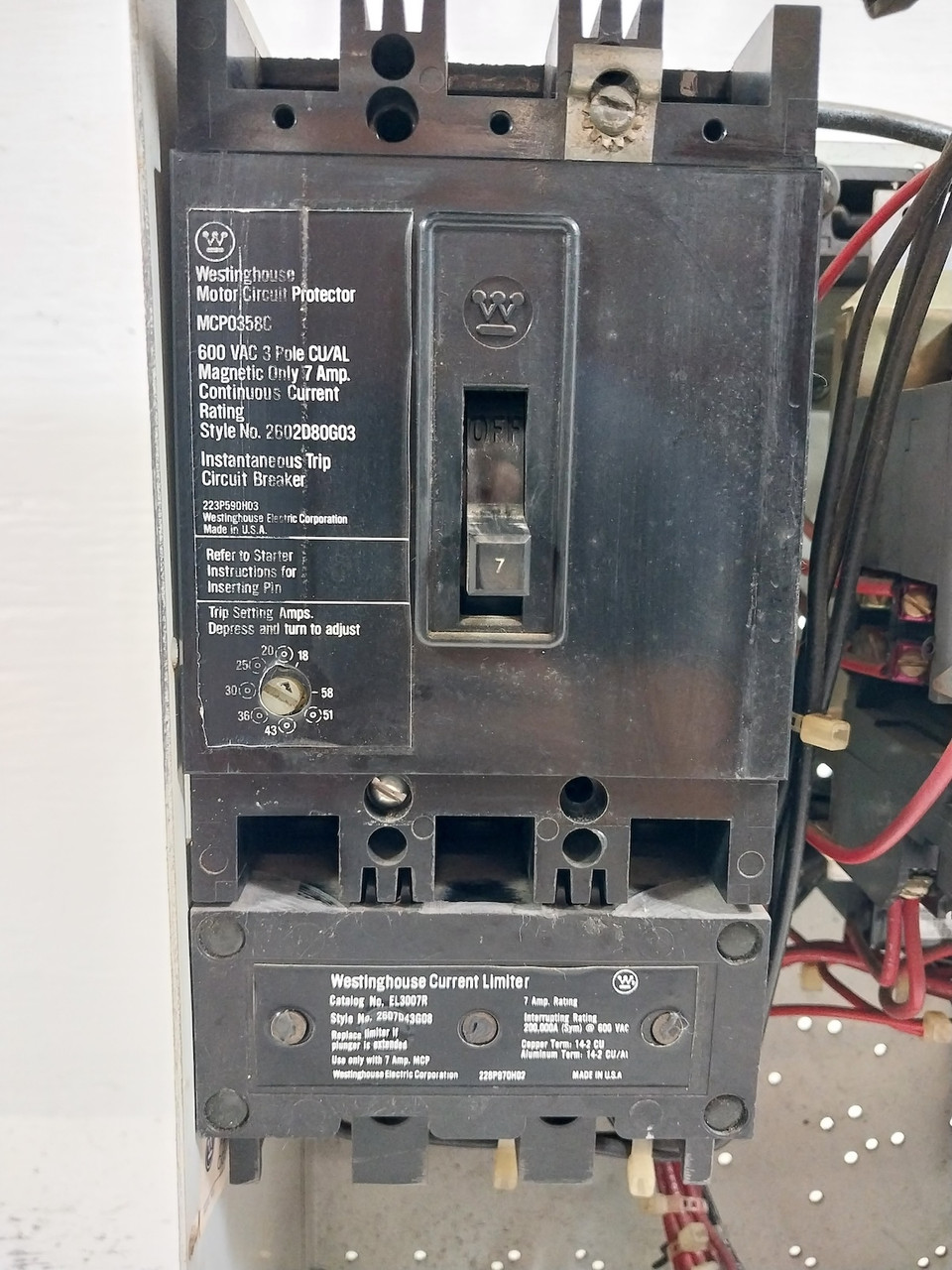 Westinghouse Type W Size 1 Starter 7A 18" Breaker MCC Bucket 7 Amp A200 MCP (BJ0516-3)