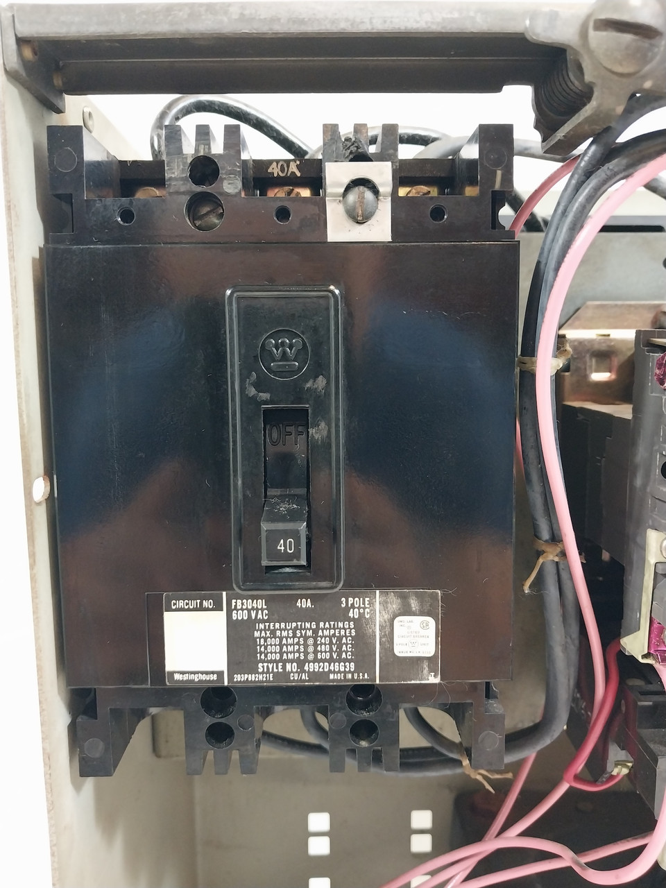 Westinghouse Type W Size 1 Starter 40A 18" Breaker MCC Bucket 40 Amp A200 FB (BJ0518-1)