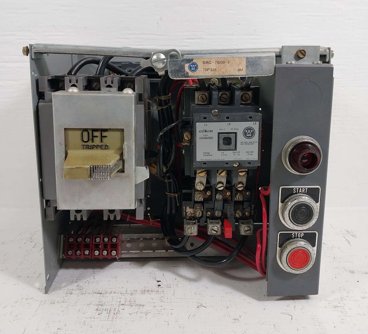 Westinghouse Type W Size 2 Starter 50A 12" Breaker MCC Bucket 50 Amp Mark 75 (BJ0524-1)