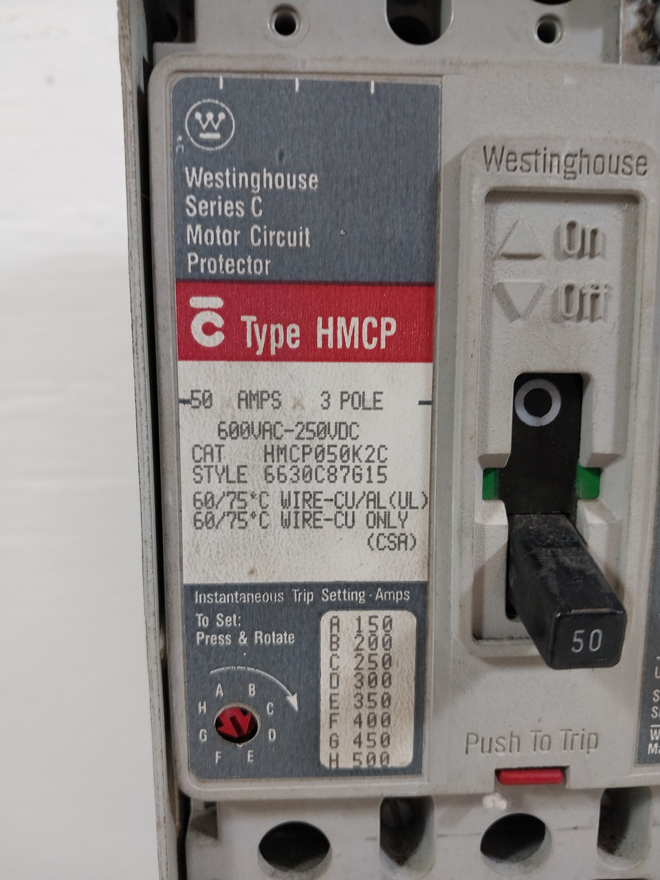 Westinghouse Type W Size 2 Starter 50A 18" Breaker MCC Bucket 50 Amp A200 HMCP (BJ0523-1)