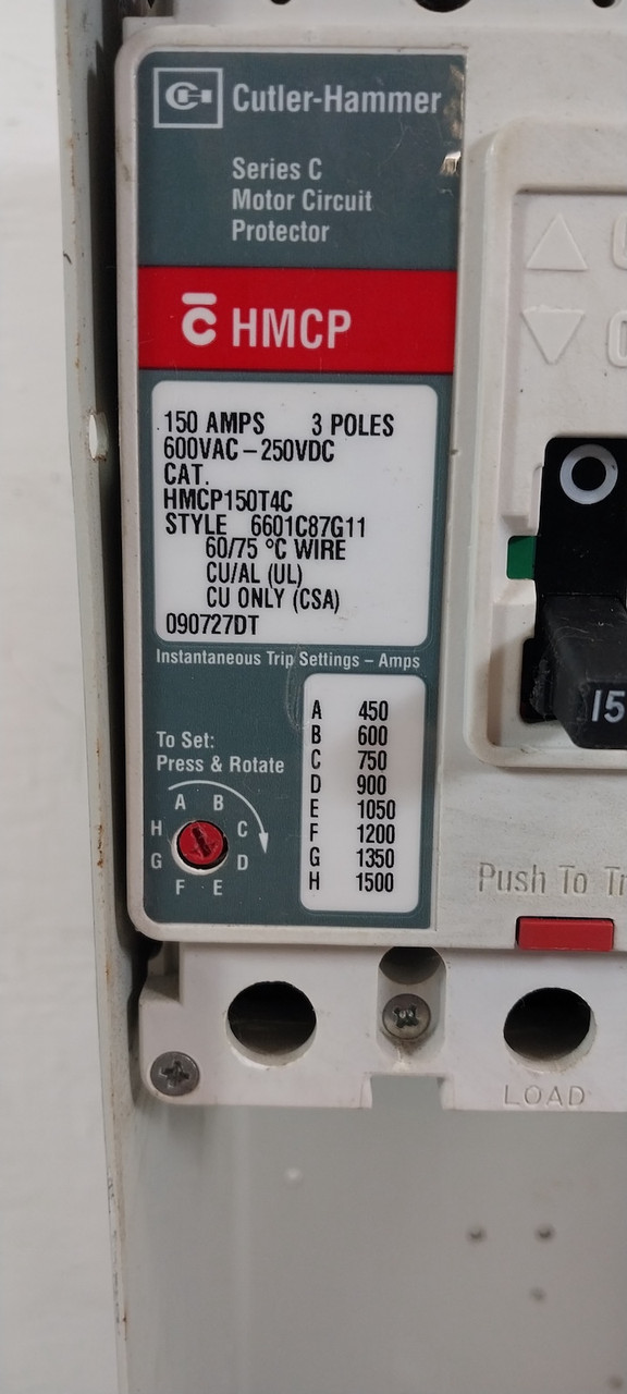 Westinghouse Type W 150 Amp Breaker Feeder MCC Bucket 24" 150A HMCP (BJ0533-1)
