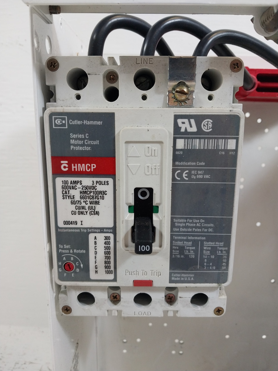 Westinghouse Type W 100 Amp Breaker Feeder MCC Bucket 18" 100A HMCP (BJ0532-1)