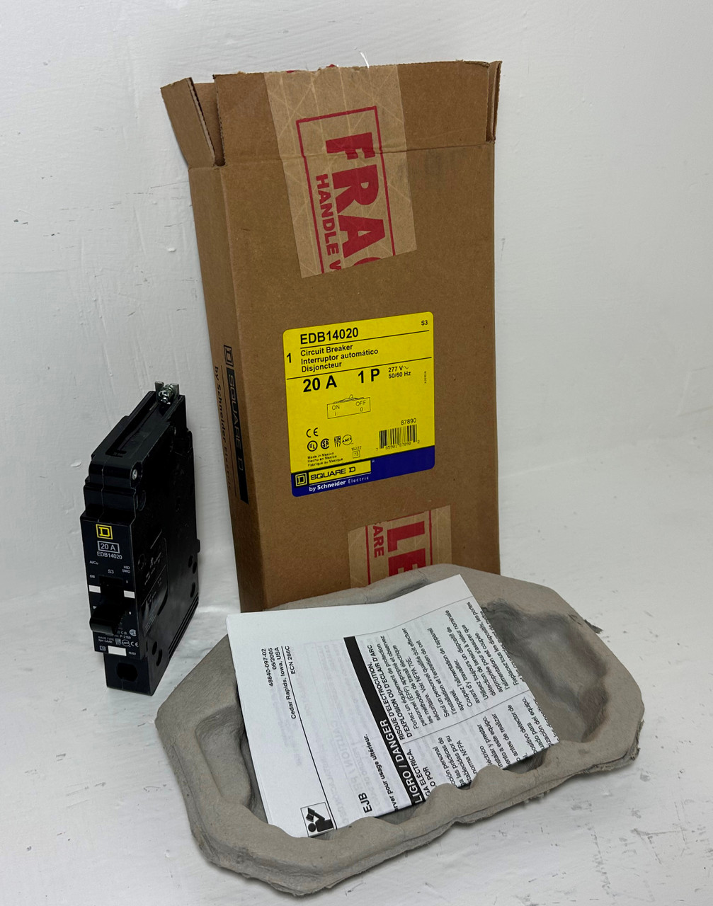 Image of NEW Square D EDB14020 20A Circuit Breaker 1 Pole 18kA @ 277/240 VAC 20 Amp NIB