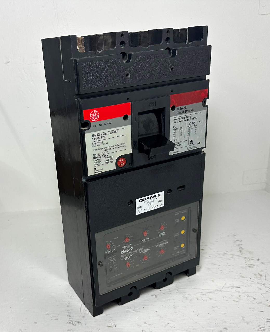 GE TJH4S 400A Hi-Break LSIG Circuit Breaker 200A Plug General Electric TJH4 flaw (EM4844-1)