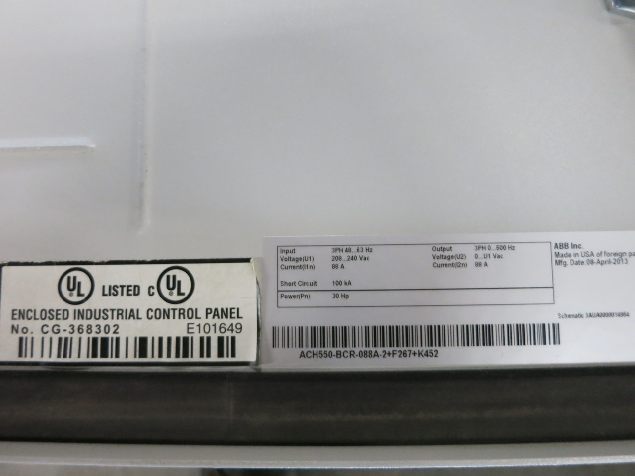 ABB ACH550-BCR-088A-2+F267+K452 30 HP AC VS Drive 3PH 208-240V ACH-550 30HP (DW5687-2)
