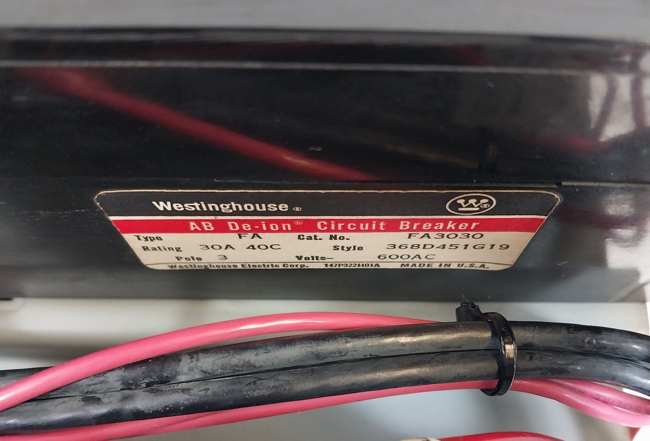 Westinghouse Type W Size 2 Starter 30A Breaker 12" MCC Bucket 30 Amp (BJ0552-1)