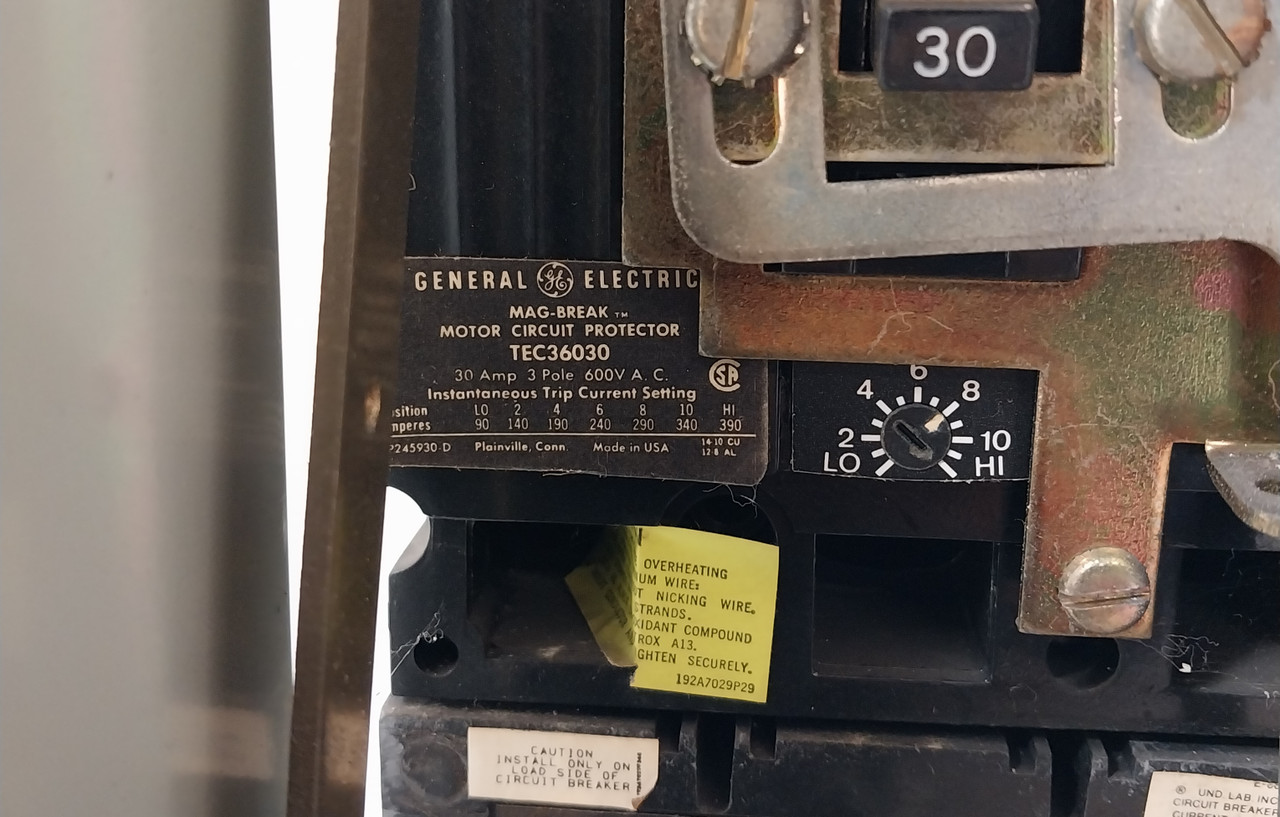 GE 8000 30 Amp Breaker Size 2 Starter 24" MCC Bucket 30A TECL CR0206 (BJ0555-1)