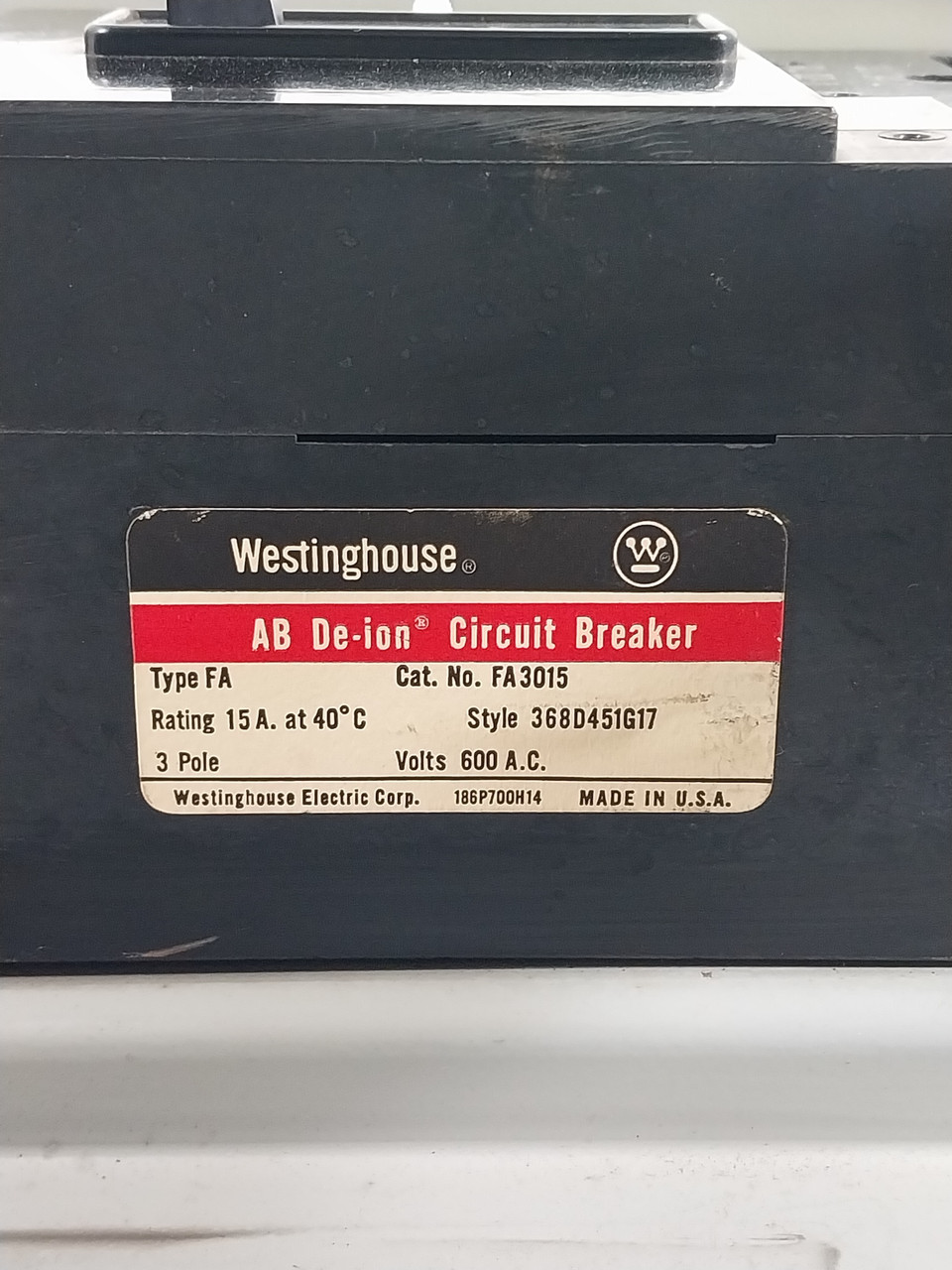 Westinghouse Type W 15 Amp Breaker Type Feeder MCC Bucket 12" 15A FA (BJ0558-7)