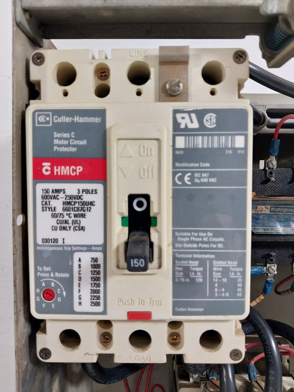 Westinghouse Type W Size 4 Starter 150A Breaker 24" MCC Bucket 150 Amp HMCP (BJ0561-1)