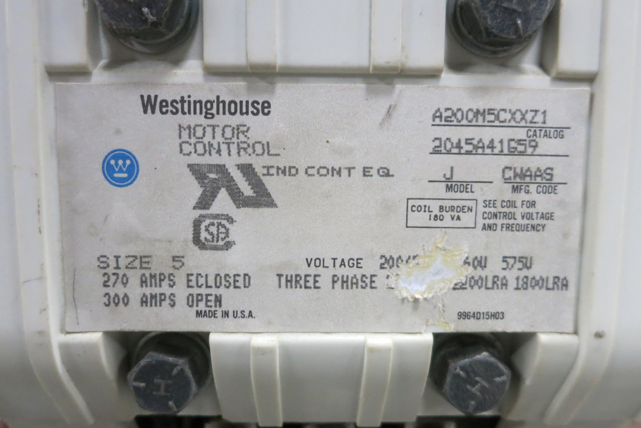 Westinghouse Type W Size 5 Starter 400 Amp Breaker 36" MCC Bucket 400A LA3400F (BJ0565-2)