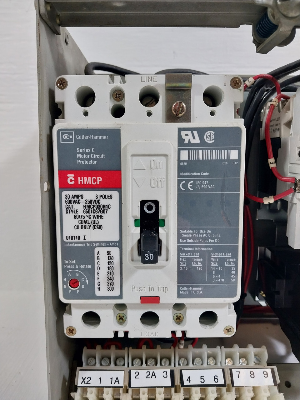 Westinghouse Type W Size 2 Starter 30A Breaker 12" MCC Bucket 30 Amp HMCP (BJ0566-1)