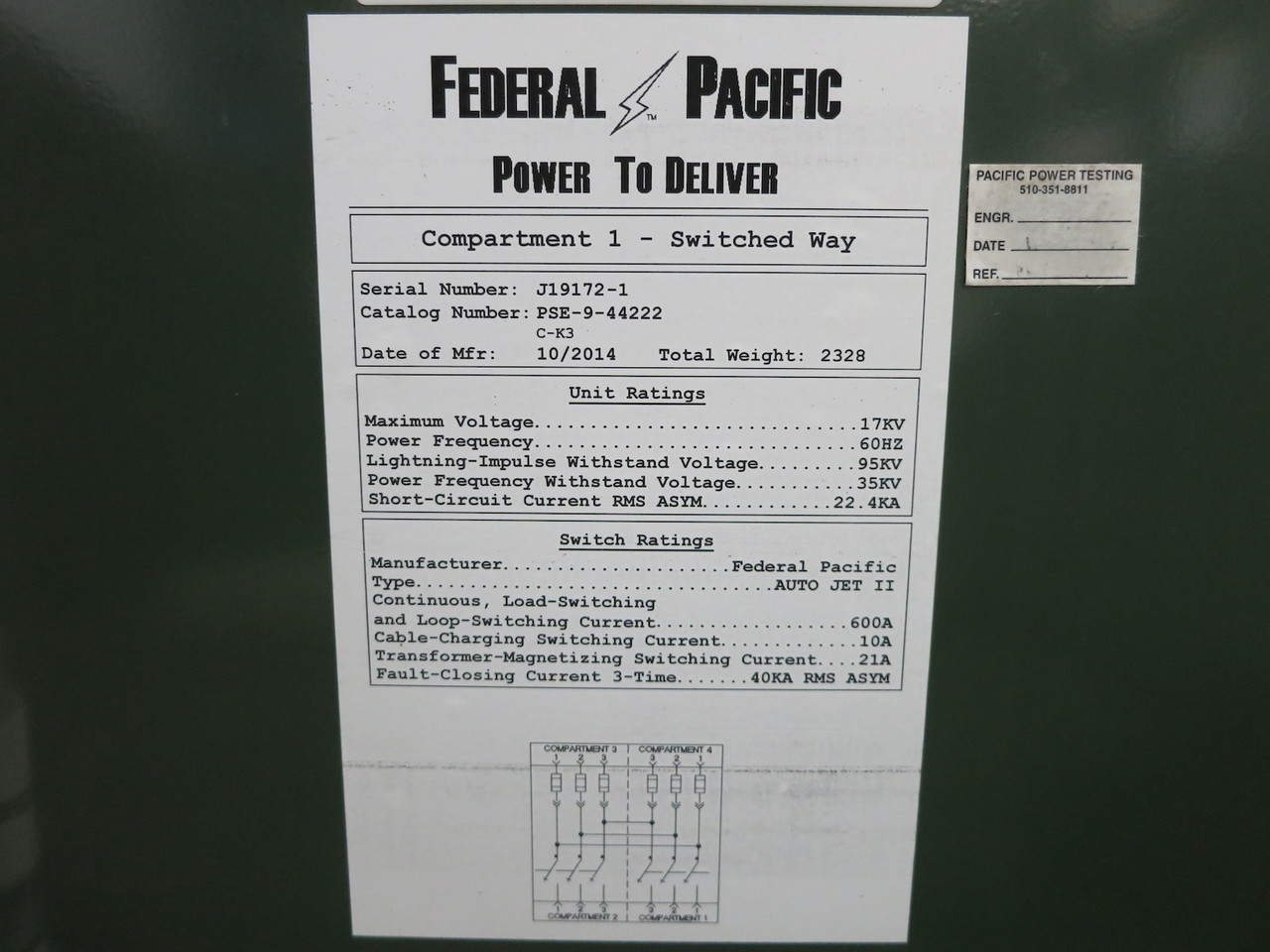 FPE 17kV 600A Pad-Mount PSE-9 High Voltage HV Switch 4 Compartment 14.4kV 3R (DW5728-1)