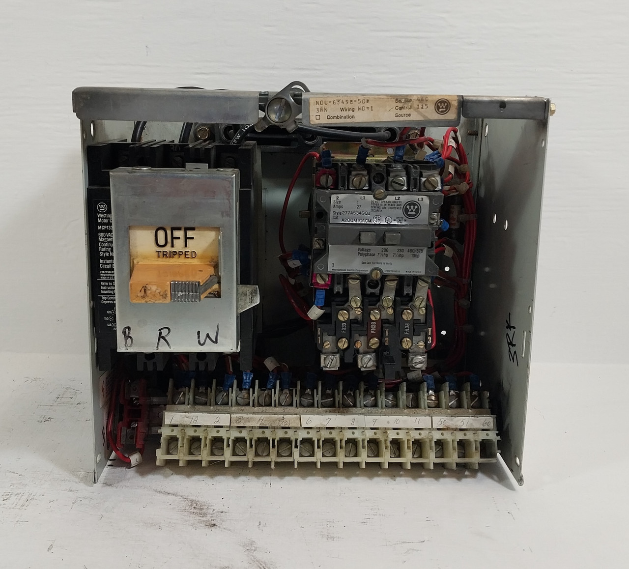 Westinghouse Type W Size 1 Starter 30A 12" Breaker MCC Bucket 30 Amp A200 MCP (BJ0572-7)