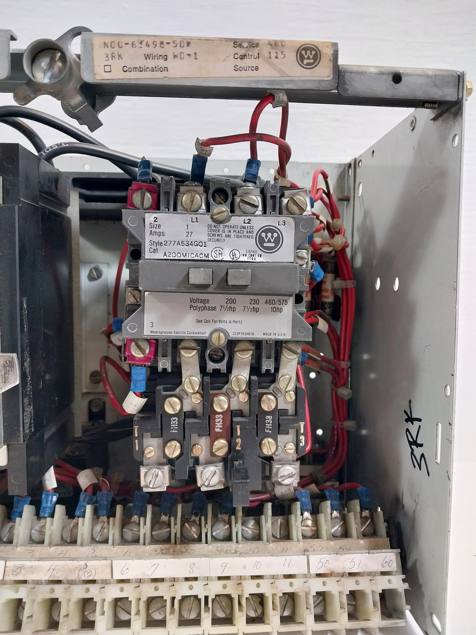 Westinghouse Type W Size 1 Starter 30A 12" Breaker MCC Bucket 30 Amp A200 MCP (BJ0572-7)