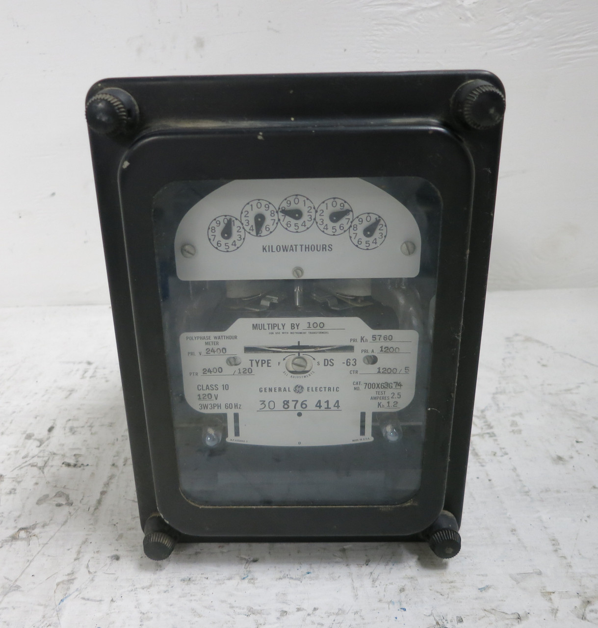 GE 700X63G74 Polyphase Watthour Meter Relay 3PH DS-63 2400/120V 1200/5A 5760 Kh (DW5754-1)