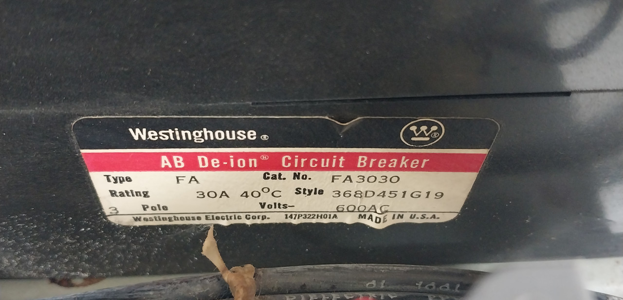 Westinghouse Type W Size 1 Starter 12" 30A Breaker MCC Bucket 30 Amp (BJ0577-8)