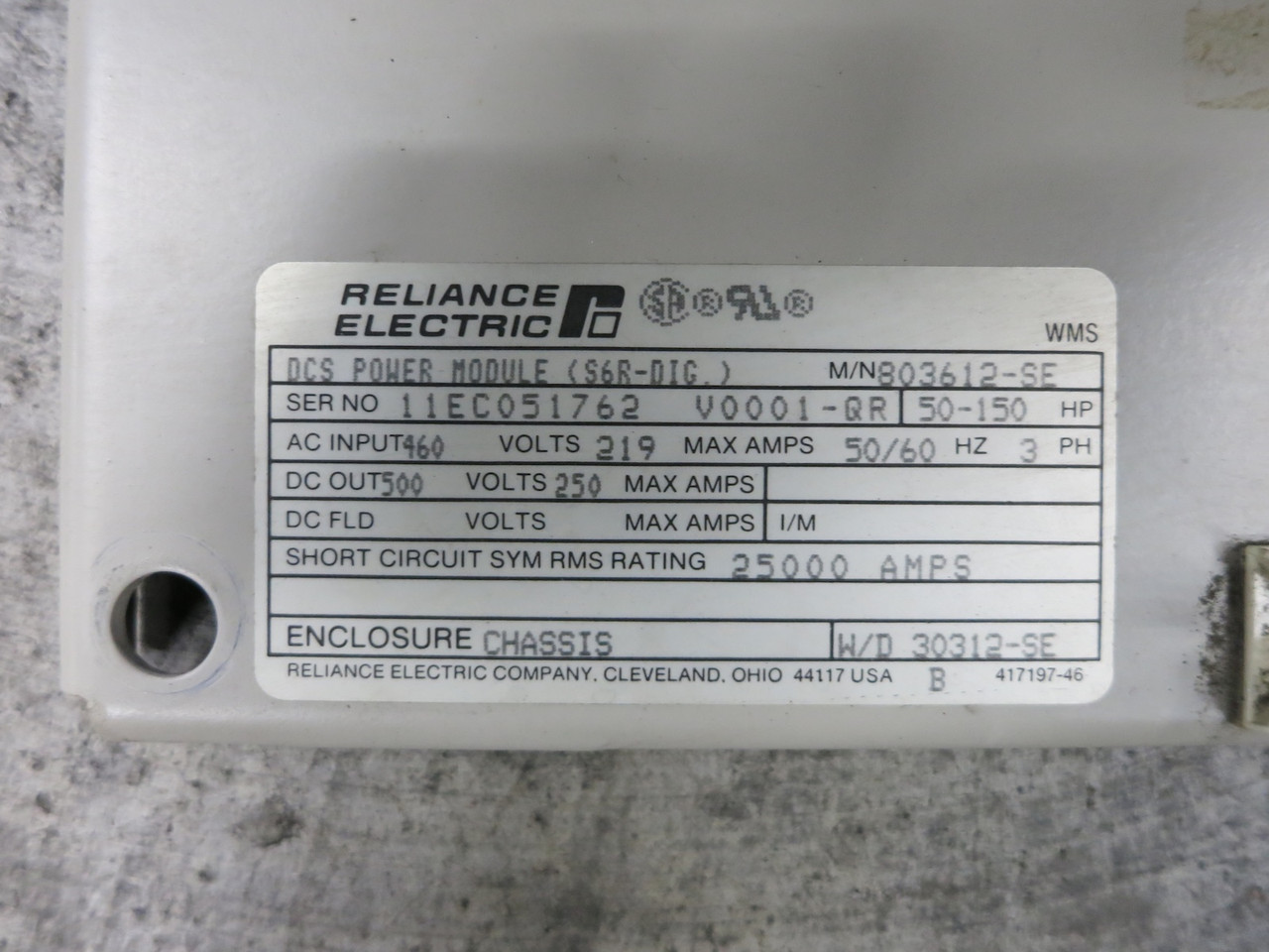 Reliance Electric 803612-SE DCS Power Module 50-150 HP 500V DC 250A 803612SE (DW5762-7)