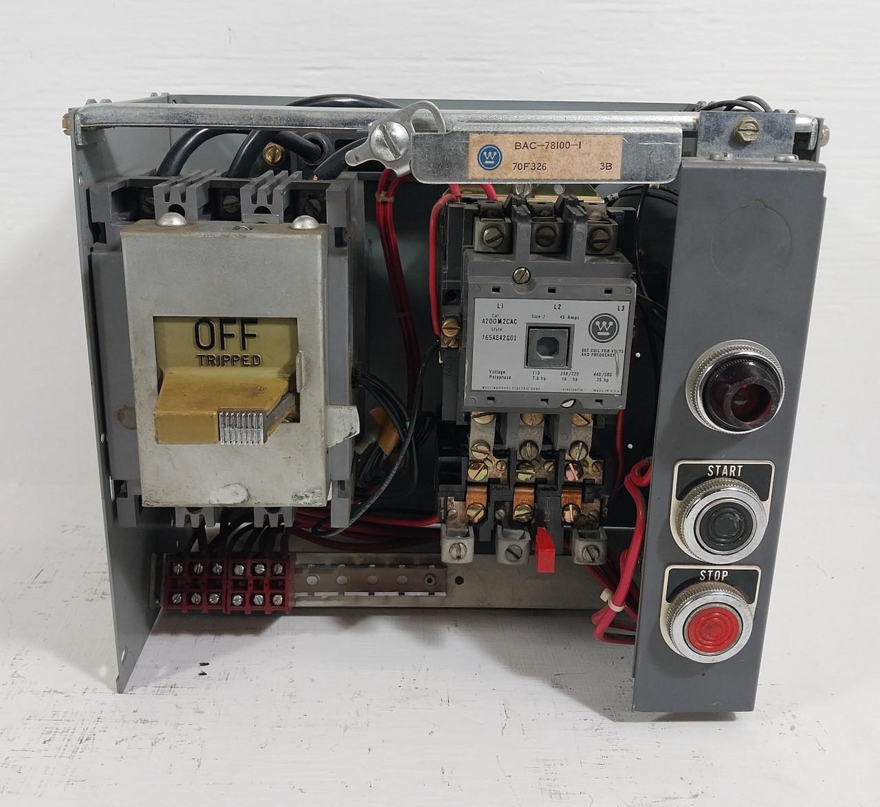 Westinghouse Type W Size 2 Starter 40A Breaker 12" MCC Bucket 40 Amp A200 (BJ0579-3)