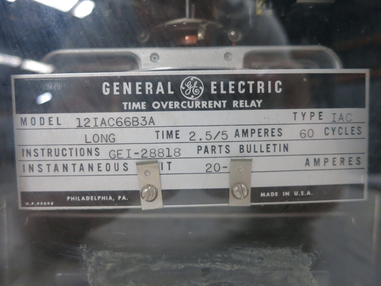 GE 12IAC66B3A Time Overcurrent Relay Type IAC 2.5/5 Amp General Electric (DW5752-2)